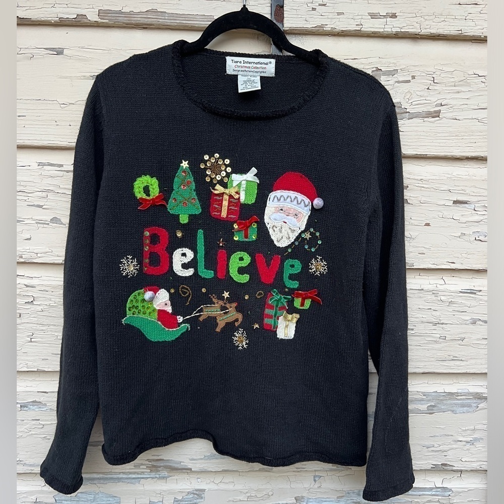 Vintage 90s Y2K Tiara Ugly Christmas Party Festive Pullover Holiday Sweater